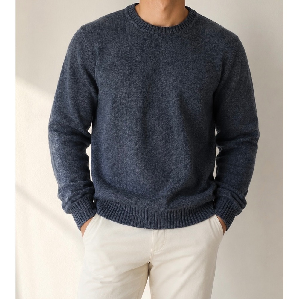 St Johns Bay Mens Medium Gray Cotton Crewneck Sweater Long Sleeve Ribbed Knit